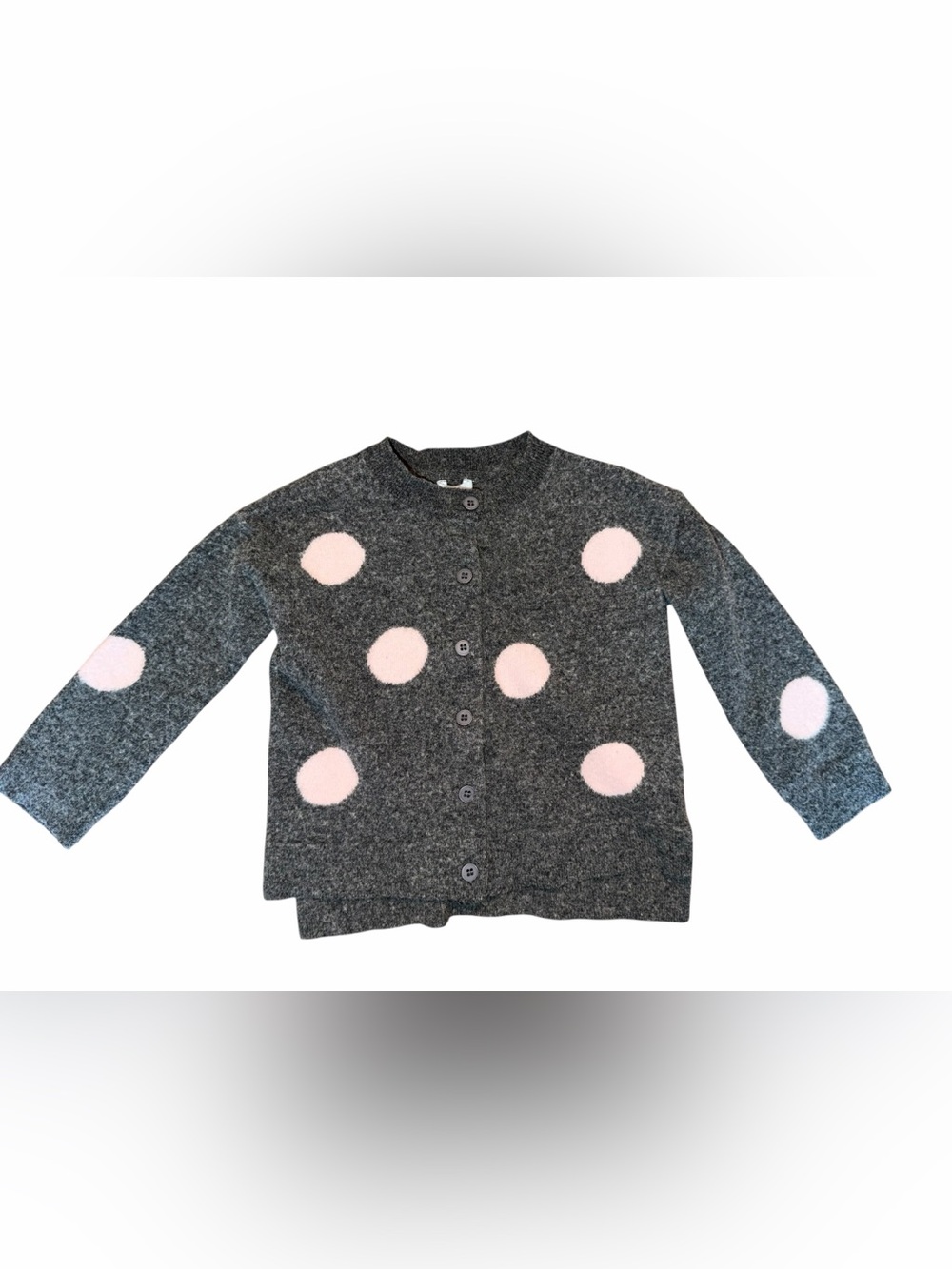 COS 100% Wool Cardigan Sweater Gray with Pink Dots, Size 2-4